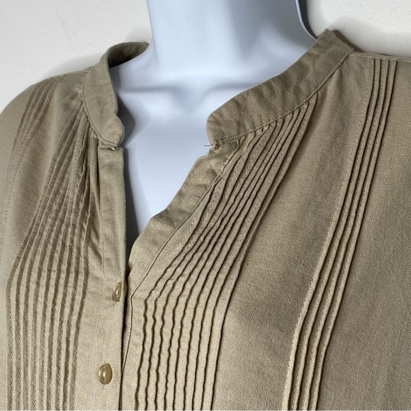 For Cynthia Natural Cream Tan Henley Front Linen Blend Dress - Picture 5 of 11